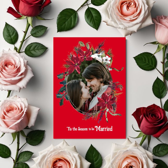 Christmas Married Floral Photo Red Wedding Invitation (Creator Uploaded)