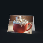 Christmas Marshmallow Snowman Holiday Card<br><div class="desc">A cheerful marshmallow snowman relaxes in a steaming cup of hot chocolate,  surrounded by whipped cream and mini marshmallows</div>