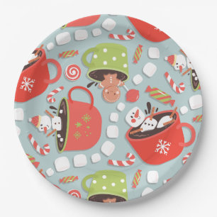 Christmas Marshmallow Snowman Hot Cocoa  Paper Plate