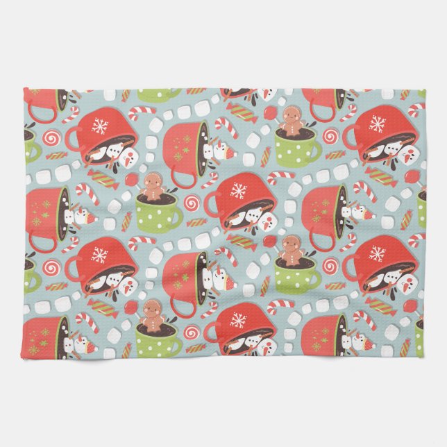 Christmas Marshmallow Snowman Hot Cocoa  Tea Towel (Horizontal)