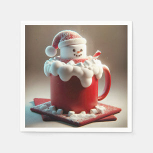 Christmas Marshmallow Snowman In Hot Chocolate Napkin