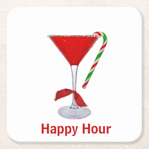 Christmas Martini Glass S Square Paper Coaster
