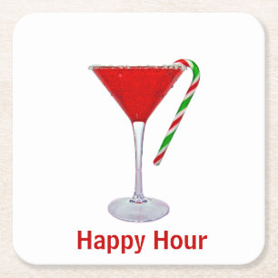 Christmas Martini Glass Square Paper Coaster