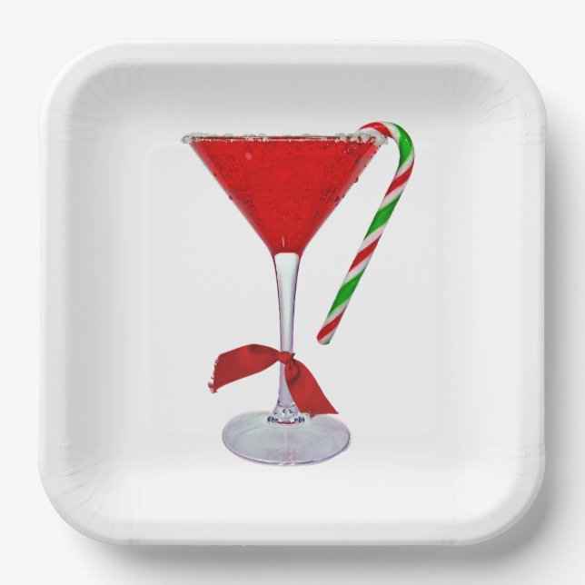 Christmas Martini Glass with Bow Paper Plate (Front)