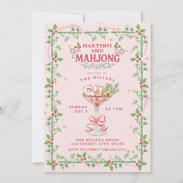 Christmas Martinis and Mahjong Party Invitation (Front)