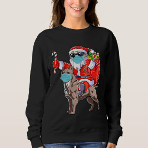 Christmas Mask Santa Riding Pitbull Xmas Boys Dog Sweatshirt