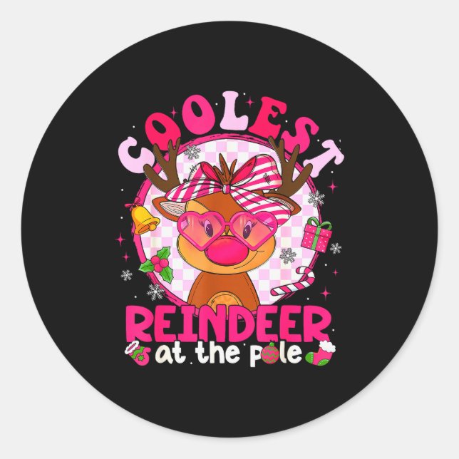 Christmas Matching Family Cutest Reindeer At The L Classic Round Sticker (Front)