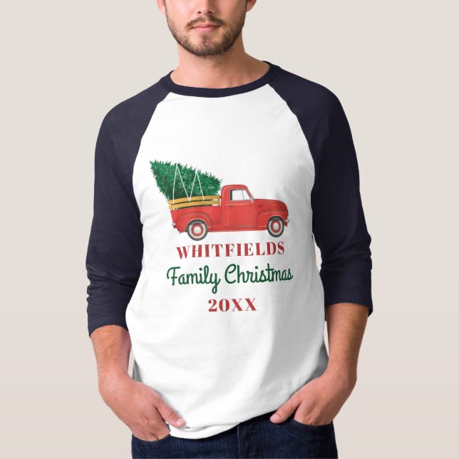 Christmas Matching Family Reunion Red Truck T-Shirt (Front)