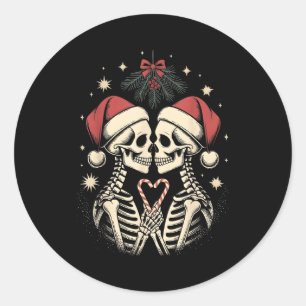 Christmas Matching Gothic Couple Dark Humor Skelet Classic Round Sticker