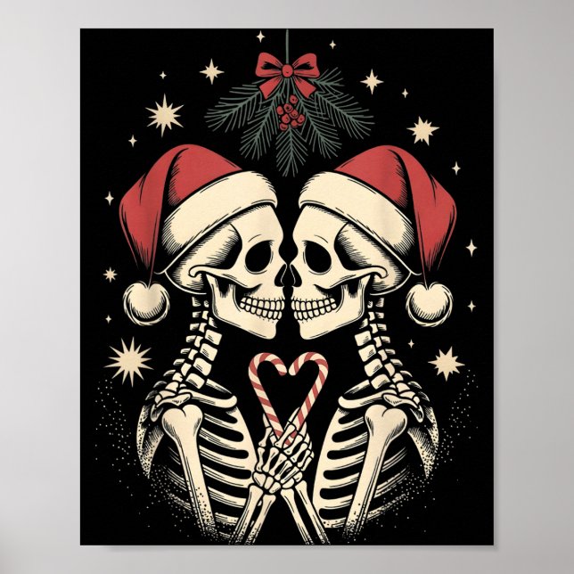 Christmas Matching Gothic Couple Dark Humor Skelet Poster (Front)