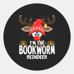 Christmas Matching I'm The Bookworm Reindeer Classic Round Sticker
