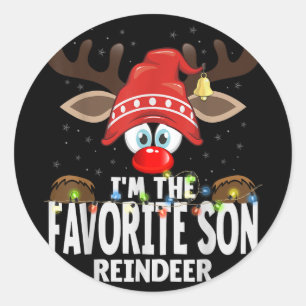 Christmas Matching I'm The Favorite Son Reindeer  Classic Round Sticker