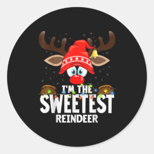 Christmas Matching I'm The Sweetest Reindeer Classic Round Sticker