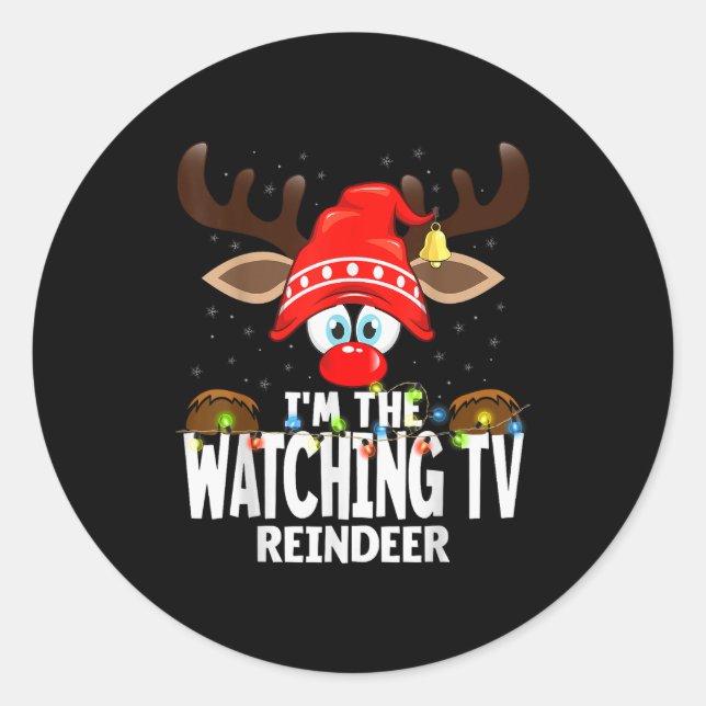 Christmas Matching I'm The Watching Tv Reindeer  Classic Round Sticker (Front)