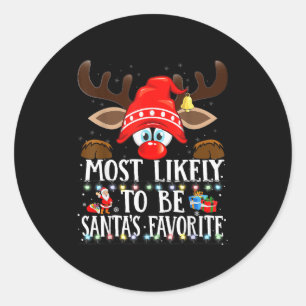 Christmas Matching Most Likely To Be Santa’s Favor Classic Round Sticker