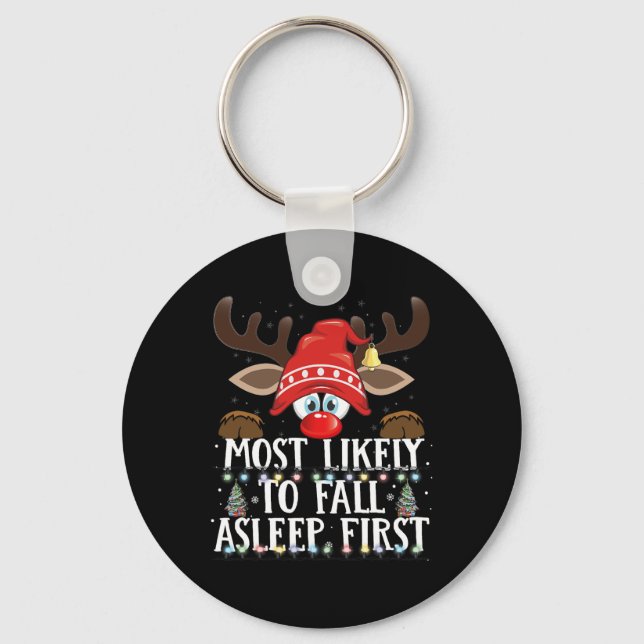 Christmas Matching Most Likely To Fall Asleep Firs Key Ring (Front)