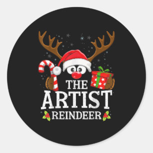 Christmas Matching The Artist Reindeer Family  Classic Round Sticker