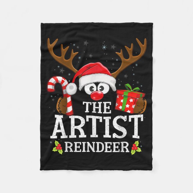 Christmas Matching The Artist Reindeer Family  Fleece Blanket (Front)