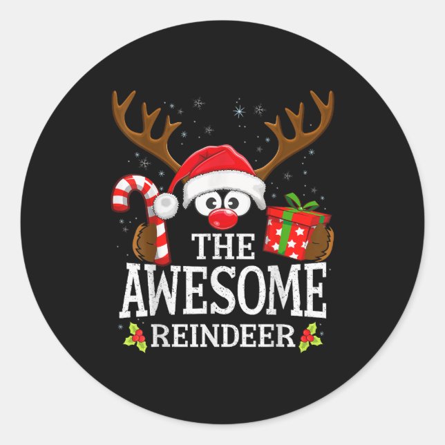 Christmas Matching The Awesome Reindeer Family  Classic Round Sticker (Front)