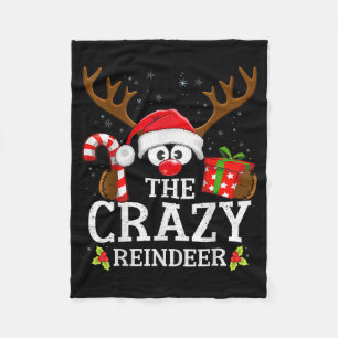 Christmas Matching The Crazy Reindeer Family  Fleece Blanket