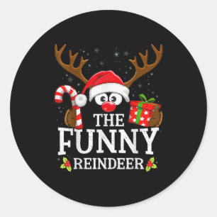 Christmas Matching The Funny Reindeer Family  Classic Round Sticker