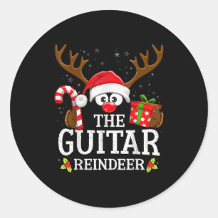 Christmas Matching The Guitar Reindeer Family  Classic Round Sticker