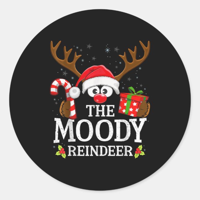 Christmas Matching The Moody Reindeer Family  Classic Round Sticker (Front)