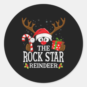 Christmas Matching The Rock Star Reindeer Family  Classic Round Sticker