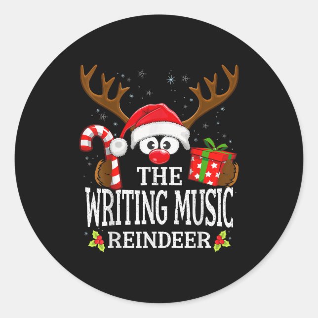 Christmas Matching The Writing Music Reindeer Fami Classic Round Sticker (Front)
