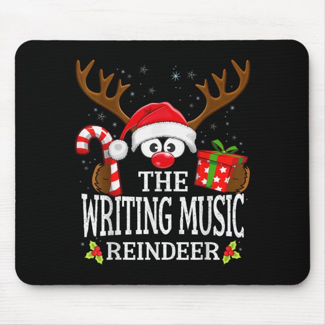 Christmas Matching The Writing Music Reindeer Fami Mouse Pad (Front)