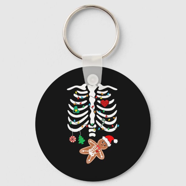 Christmas Maternity Pregnancy Gingerbread Skeleton Key Ring (Front)