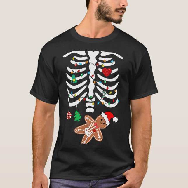 Christmas Maternity Pregnancy Gingerbread Skeleton T-Shirt (Front)