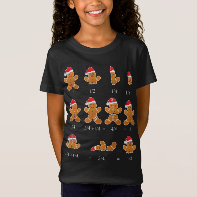 Christmas Math Teacher Fraction Gingerbread Cookie T-Shirt (Front)