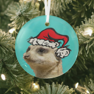 Christmas Meerkat Customisable Glass Ornament