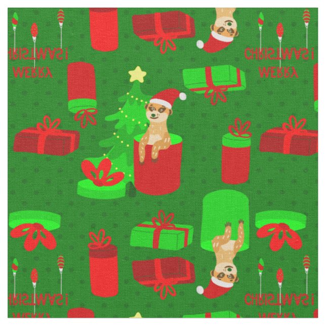 christmas meerkat santa funny mongoose  fabric (Close Up)