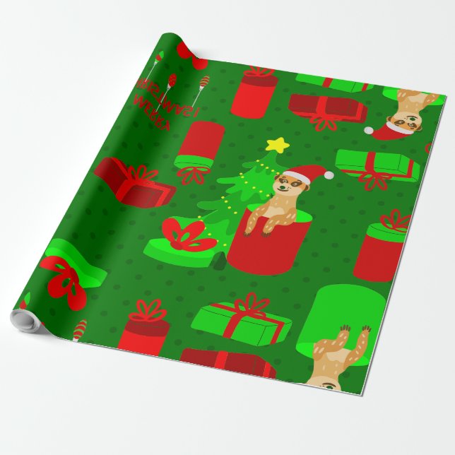 christmas meerkat santa funny mongoose  wrapping paper (Unrolled)