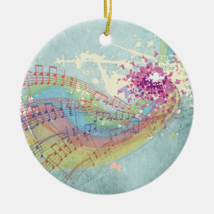Christmas Memento with rainbow and music Ceramic Tree Decoration