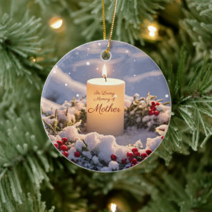 Christmas Memorial of Mum Mother Candle Snow Ceramic Tree Decoration