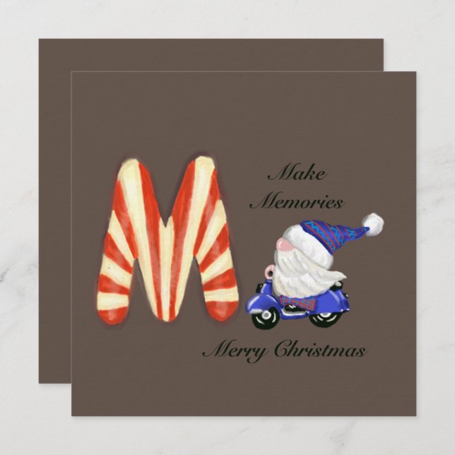 Christmas Memories Motor Scooter Gnome Candy Card (Front/Back)
