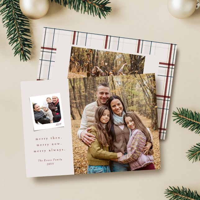 Christmas memories three photo neutral plaid holiday card (Creator Uploaded)