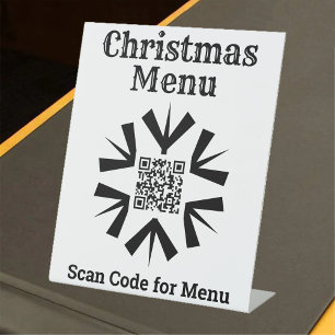 Christmas Menu Snowflake with QR Code Pedestal Sign
