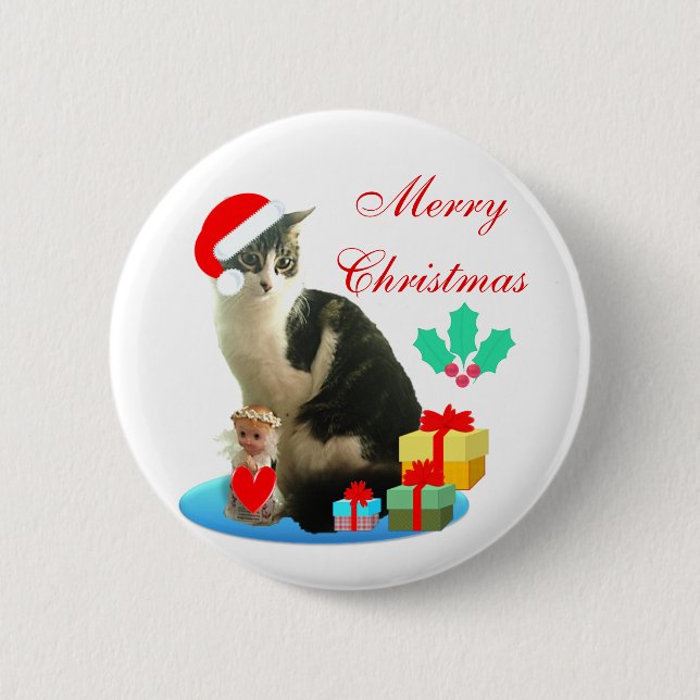 Christmas Merlin Cat Button (Front)