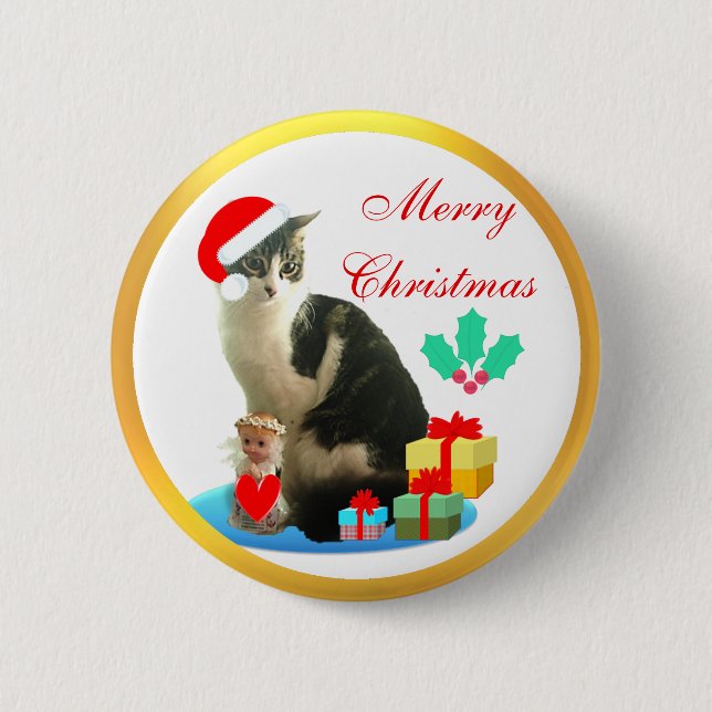 Christmas Merlin Cat Button (Front)