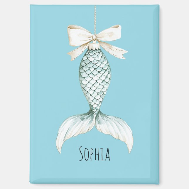 Christmas Mermaid Cream Bow Magnet (Front)