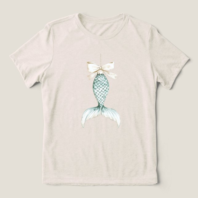 Christmas Mermaid Cream Bow Tri-Blend Shirt (Design Front)