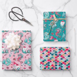 Christmas Mermaid & Friends Wrapping Paper Sheet