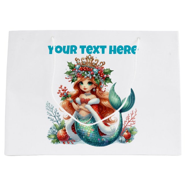 Christmas Mermaid Gift Bag – Editable Text (Front)