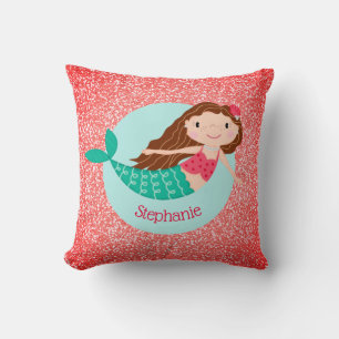 Christmas Mermaid Glitter Red Personalised Cushion