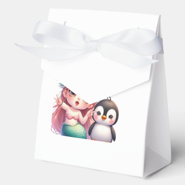 Christmas Mermaid Magic Card with Penguin Fun Favour Box (Front)