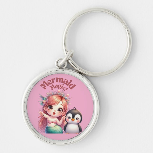 Christmas Mermaid Magic Card with Penguin Fun Key Ring (Front)
